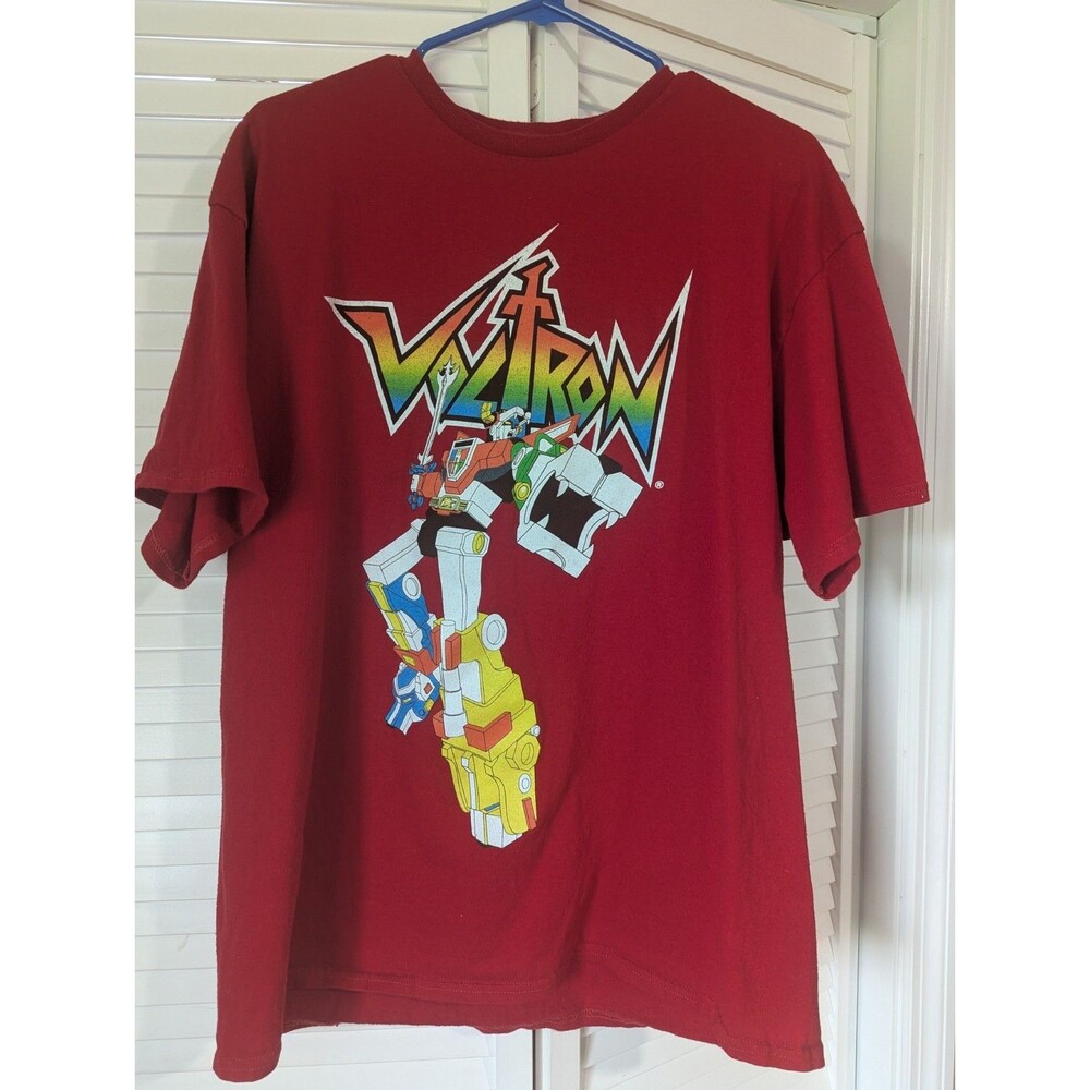 Voltron Defender Of The Universe T-Shirt Mens XL Red Graphic Tee Rainbow Logo